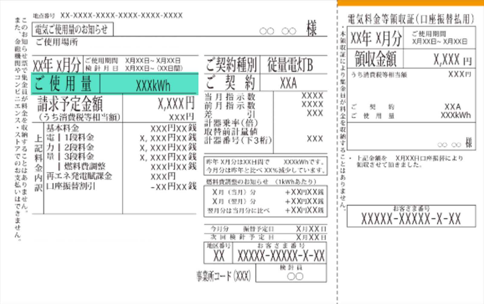 電気使用量の伝票の例