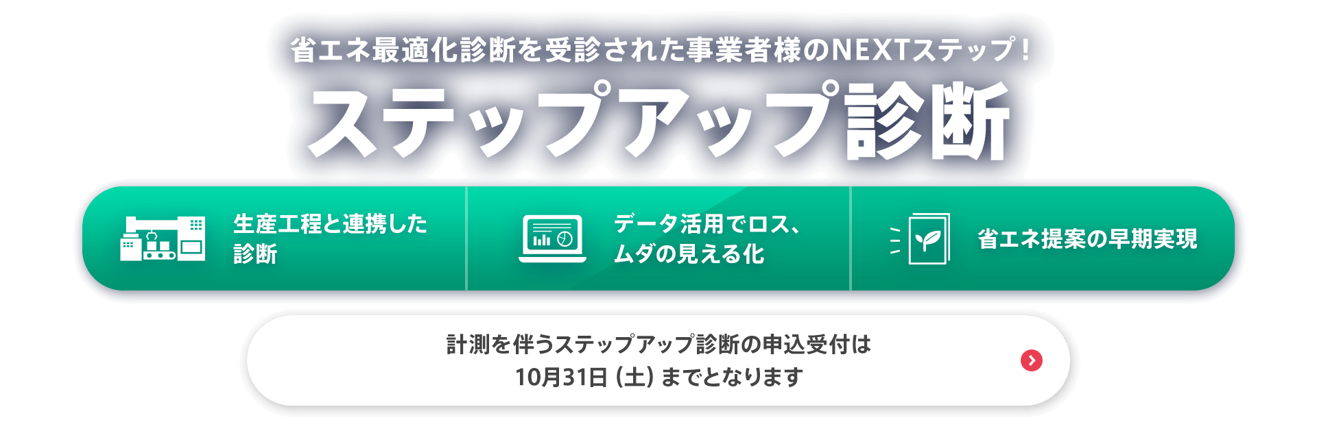省エネ最適化診断を受診された事業者様のNEXTステップ！【ステップアップ診断】計測を伴うステップアップ診断の申込受付は10月31日（土）までとなります